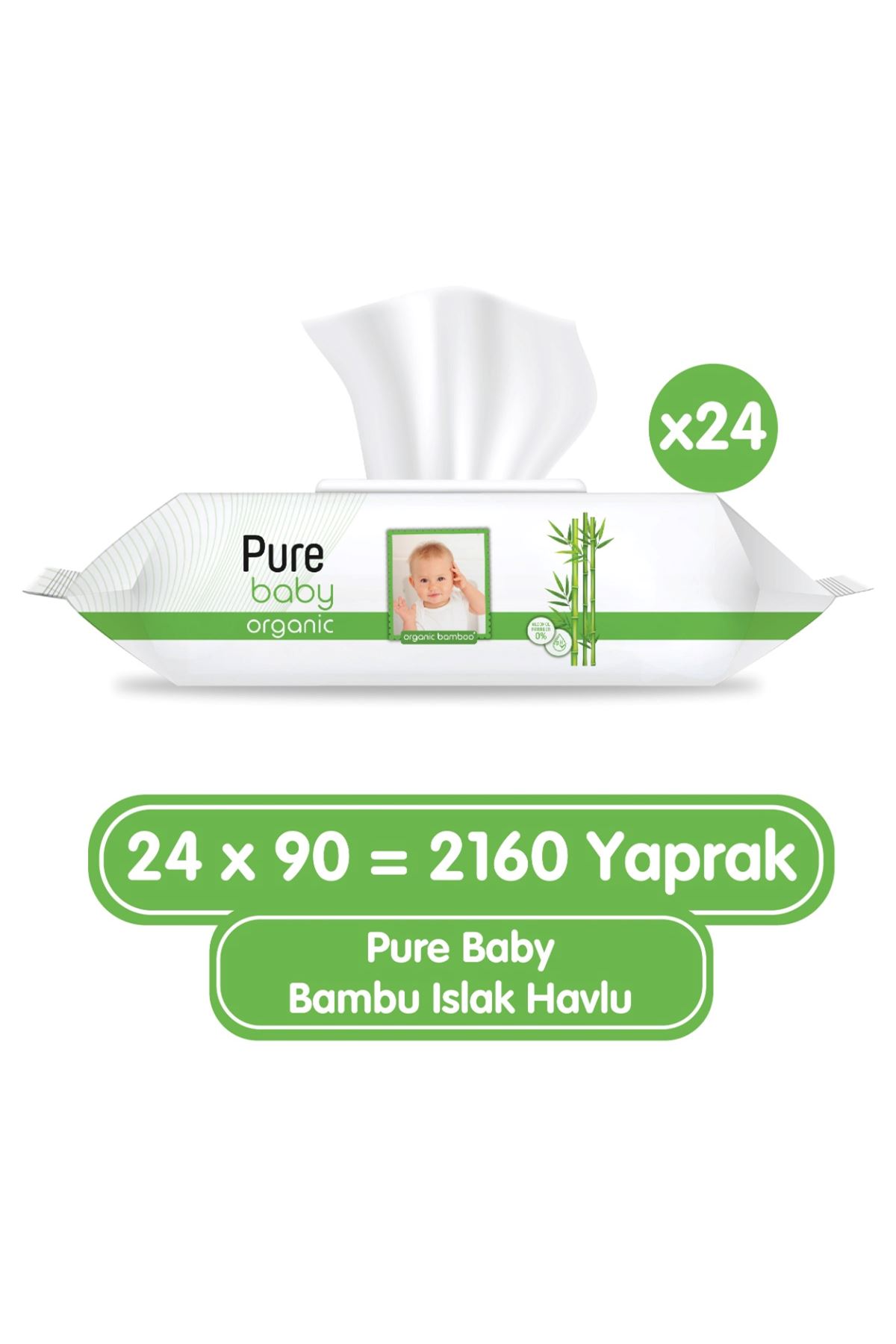 Pure Baby Organik Bambu Özlü Islak Havlu 24×90 (2160 Yaprak)