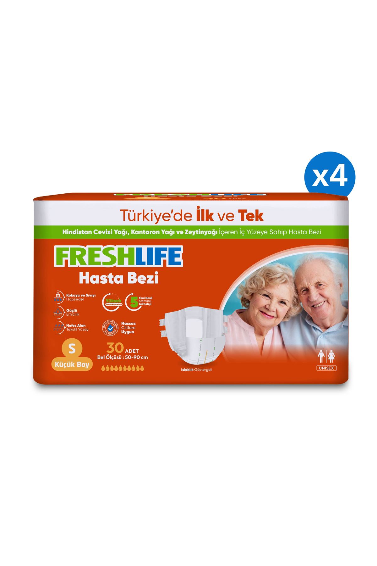 4'lü Freshlife Small Bel Bantlı Yetişkin Hasta Bezi 30x4 (120 Adet)