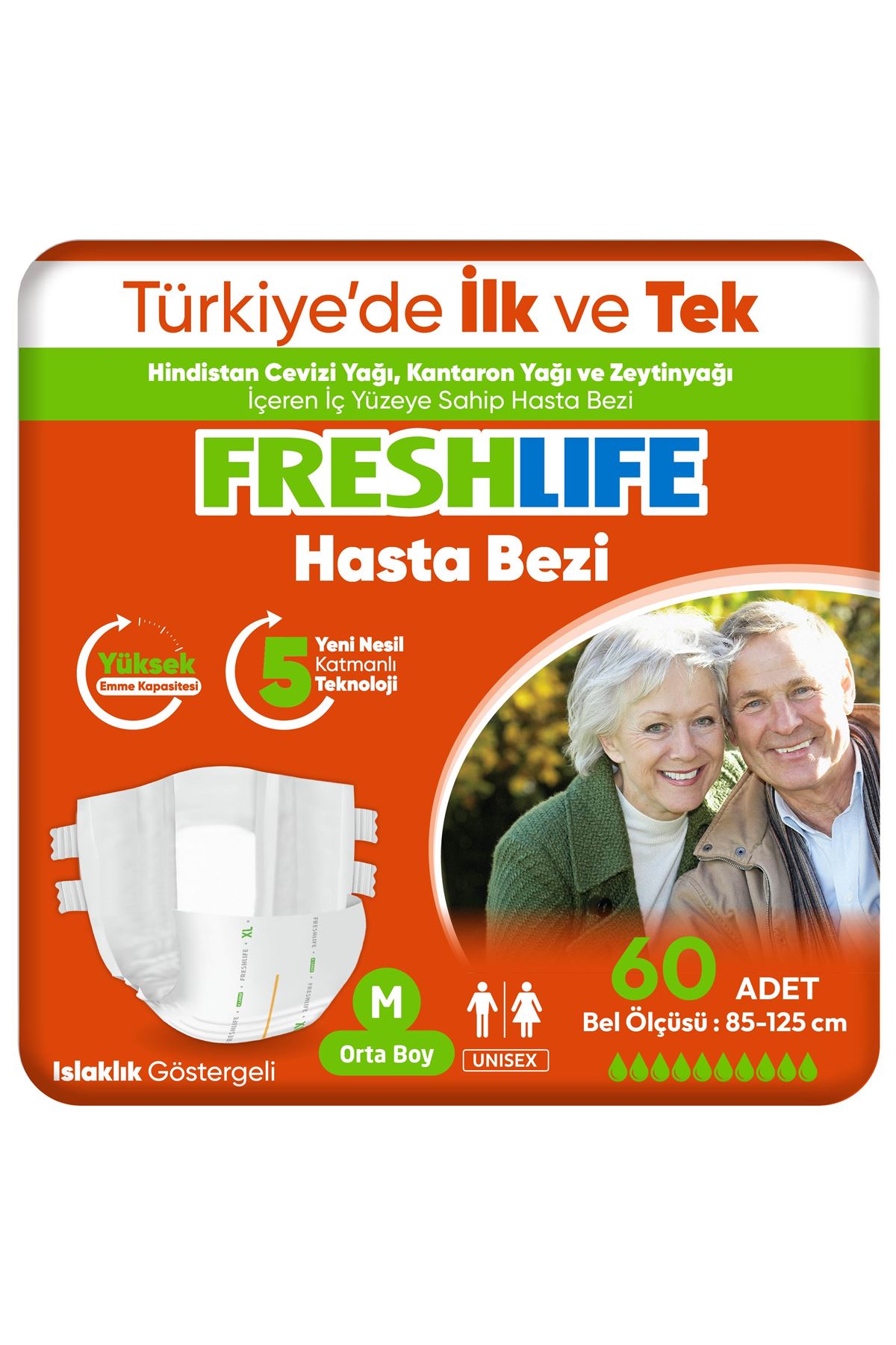 2'li Freshlife Medium Bel Bantlı Yetişkin Hasta Bezi 30x2 (60 Adet)