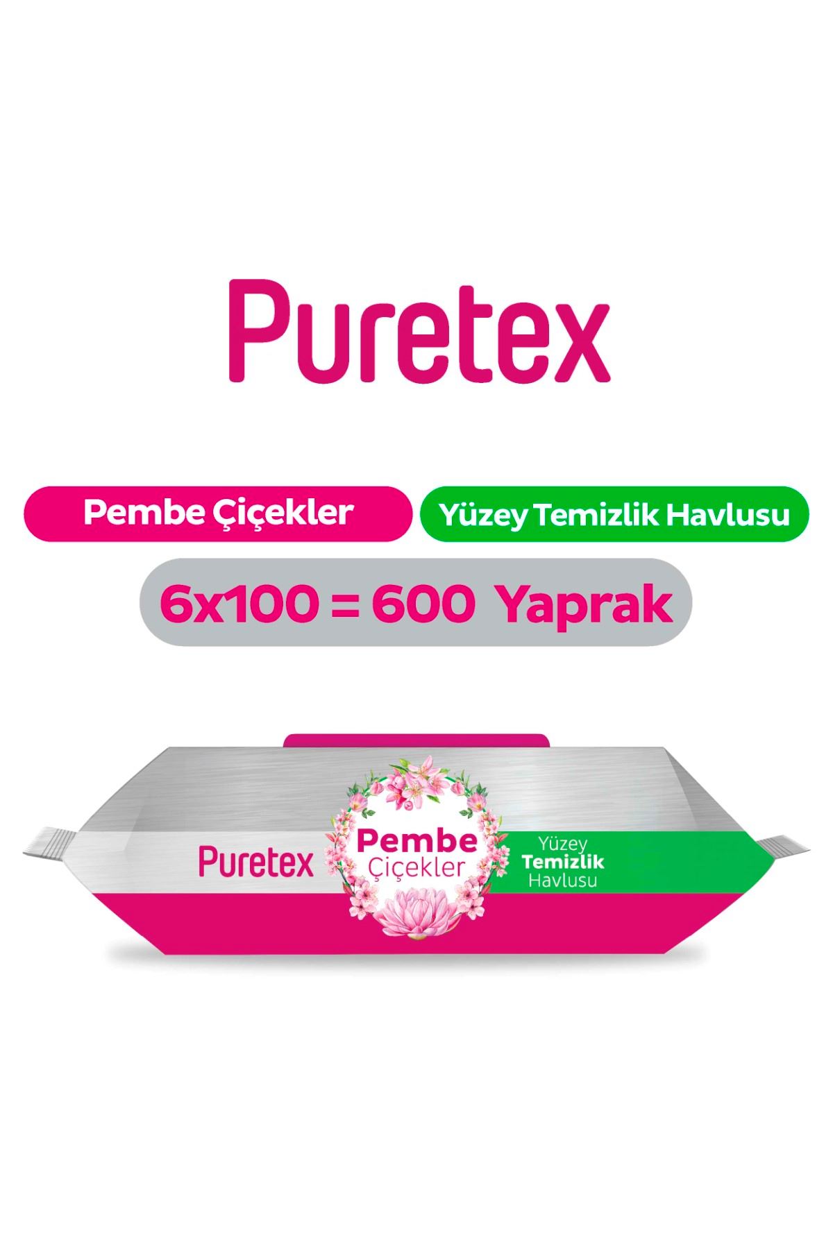 Puretex Yüzey Temizlik Havlusu Pembe Çiçekler 6x100 (600 Yaprak)