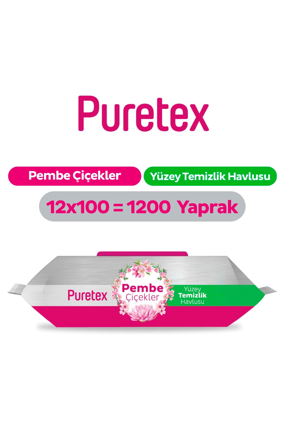Puretex Yüzey Temizlik Havlusu Pembe Çiçekler 12x100 (1200 Yaprak)