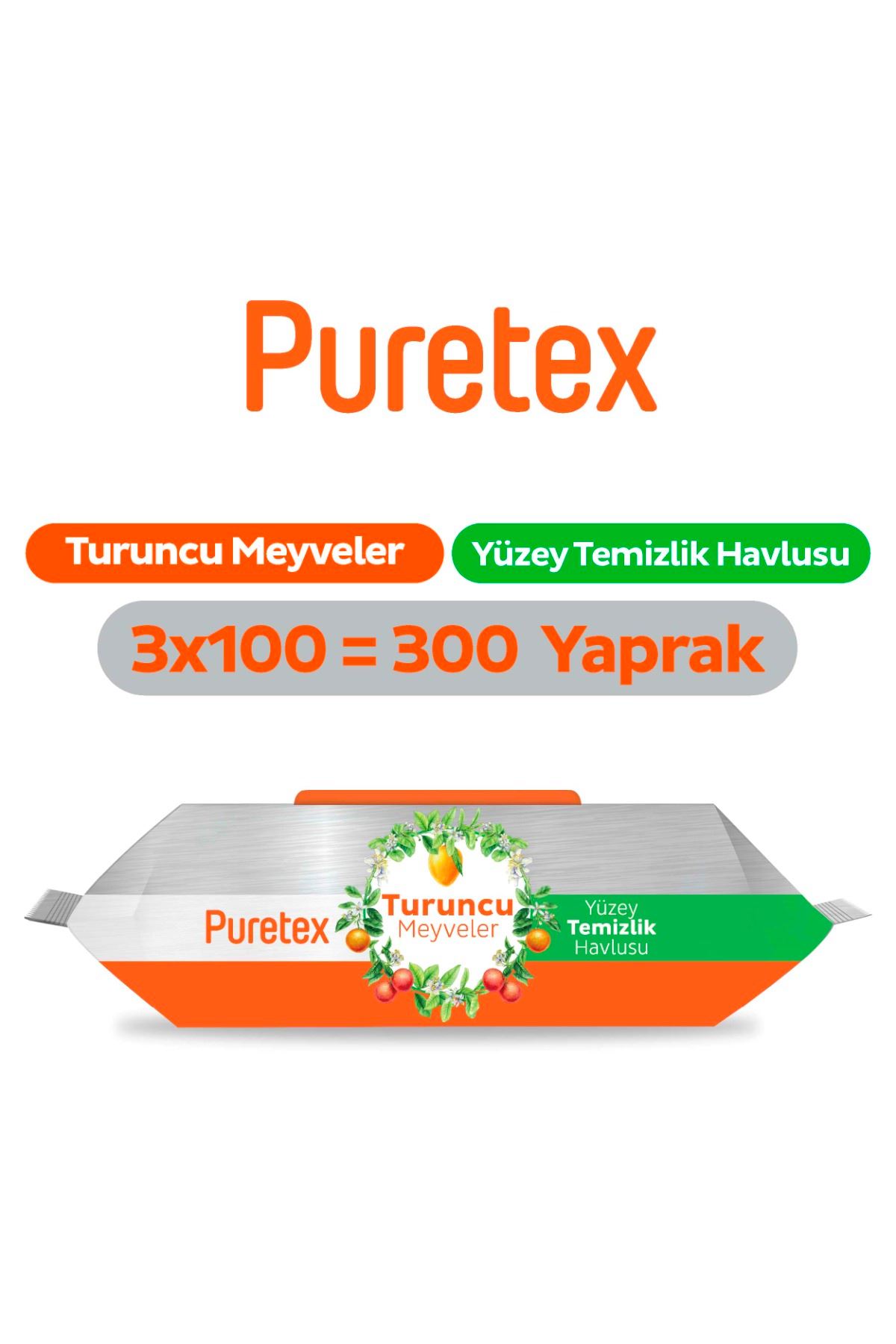 Puretex Yüzey Temizlik Havlusu Turuncu Meyveler 3x100 (300 Yaprak)