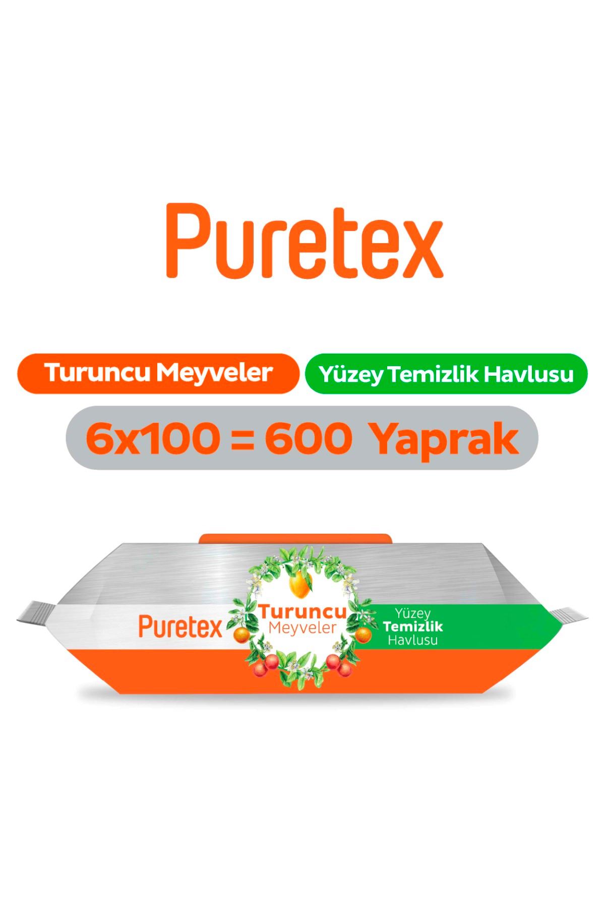 Puretex Yüzey Temizlik Havlusu Turuncu Meyveler 6x100 (600 Yaprak)