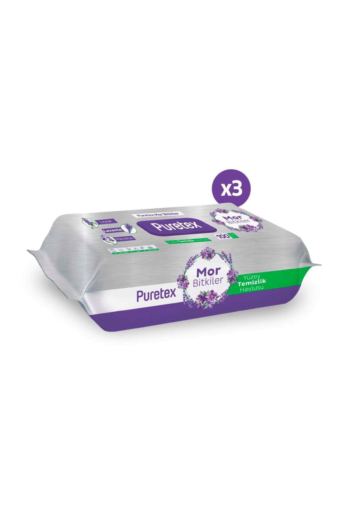 Puretex Yüzey Temizlik Havlusu Mor Bitkiler 3x100 (300 Yaprak)