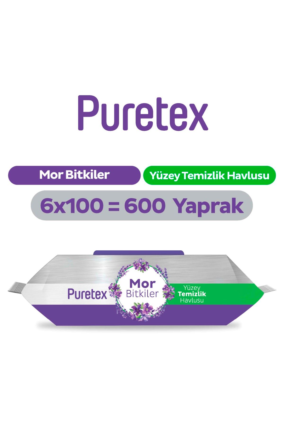 Puretex Yüzey Temizlik Havlusu Mor Bitkiler 6x100 (600 Yaprak)