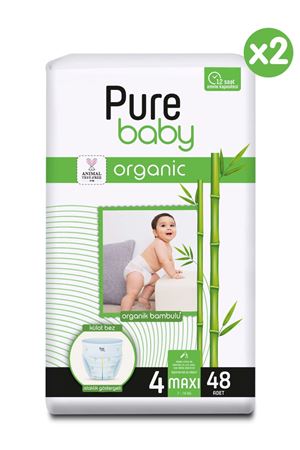 Pure Baby Organik Bambu Özlü Külot Bez 2'Li Paket 4 Numara Maxi 96 Adet