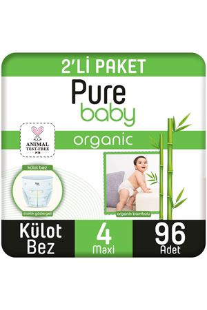 Pure Baby Organik Bambu Özlü Külot Bez 2'Li Paket 4 Numara Maxi 96 Adet