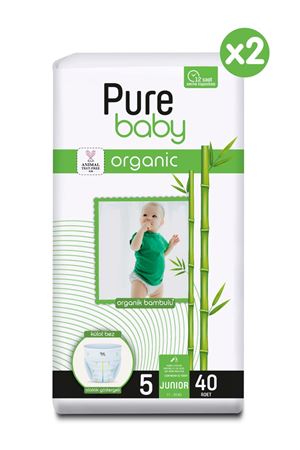 Pure Baby Organik Bambu Özlü Külot Bez 2'Li Paket 5 Numara Junior 80 Adet