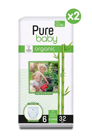 Pure Baby Organik Bambu Özlü Külot Bez 2'Li Paket 6 Numara Xlarge 64 Adet