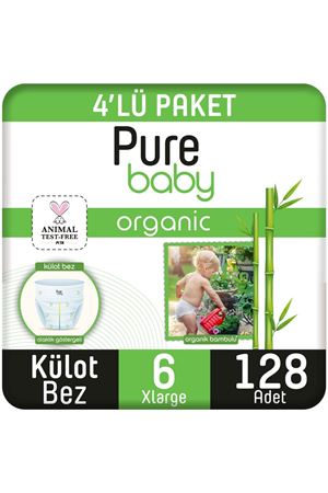 Pure Baby Organik Bambu Özlü Külot Bez 4'Lü Paket 6 Numara Xlarge 128 Adet