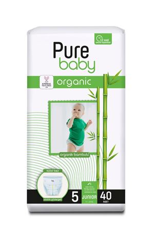 Pure Baby Organik Bambu Özlü Külot Bez Tekli Paket 5 Numara Junior 40 Adet