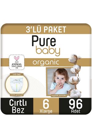 Pure Baby Organik Pamuklu Cırtlı Bez 3'Lü Paket 6 Numara Xlarge 96 Adet