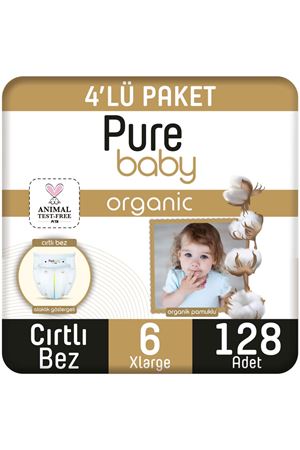 Pure Baby Organik Pamuklu Cırtlı Bez 4'Lü Paket 6 Numara Xlarge 128 Adet