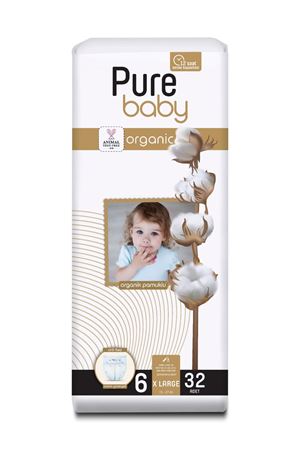 Pure Baby Organik Pamuklu Cırtlı Bez Tekli Paket 6 Numara Xlarge 32 Adet