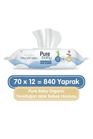 Pure Baby Organic Yenidoğan Islak Havlu 12x70 (840 Yaprak)
