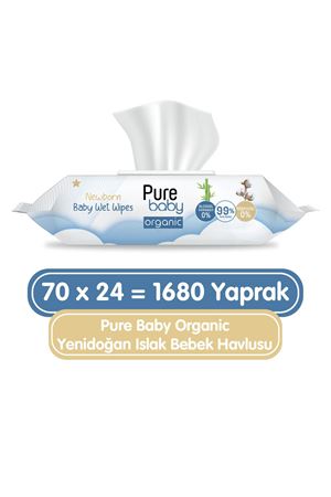 Pure Baby Organic Yenidoğan Islak Havlu 24x70 (1680 Yaprak)