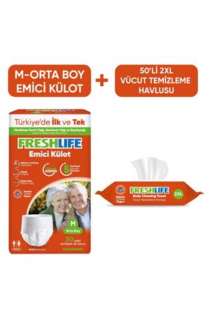 Freshlife Medium Emici Külot Bez 30 Adet+ 2XL Vücut Temizleme Havlusu 50 Yaprak