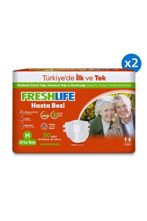 2'li Freshlife Medium Bel Bantlı Yetişkin Hasta Bezi 30x2 (60 Adet)
