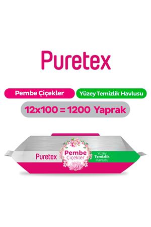 Puretex Yüzey Temizlik Havlusu Pembe Çiçekler 12x100 (1200 Yaprak)