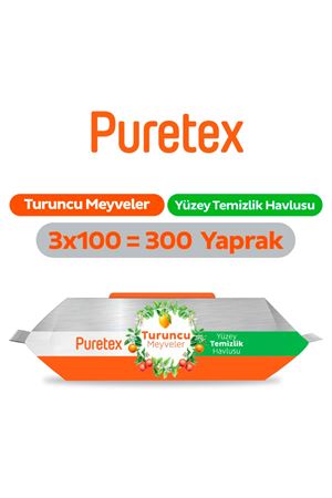 Puretex Yüzey Temizlik Havlusu Turuncu Meyveler 3x100 (300 Yaprak)
