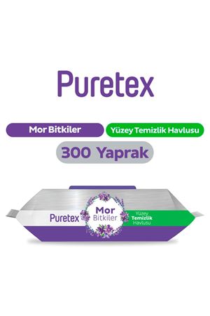 Puretex Yüzey Temizlik Havlusu Mor Bitkiler 3x100 (300 Yaprak)
