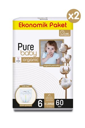Pure Baby Organik Pamuklu Cırtlı Bez Ekonomik Paket 6 Numara Xlarge 120 Adet